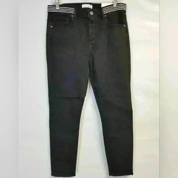 Women's Loft Modern Skinny Black Embroidered Waist Jeans Size 10 - Picture 1 of 9